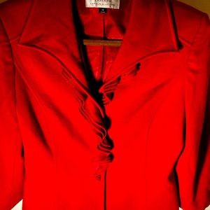 Tahari Burgundy Ruffle front 2 piece suit.